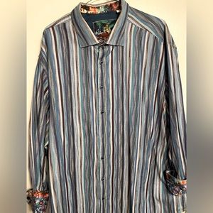 Long sleeve button down dress shirt with embellished cuffs.